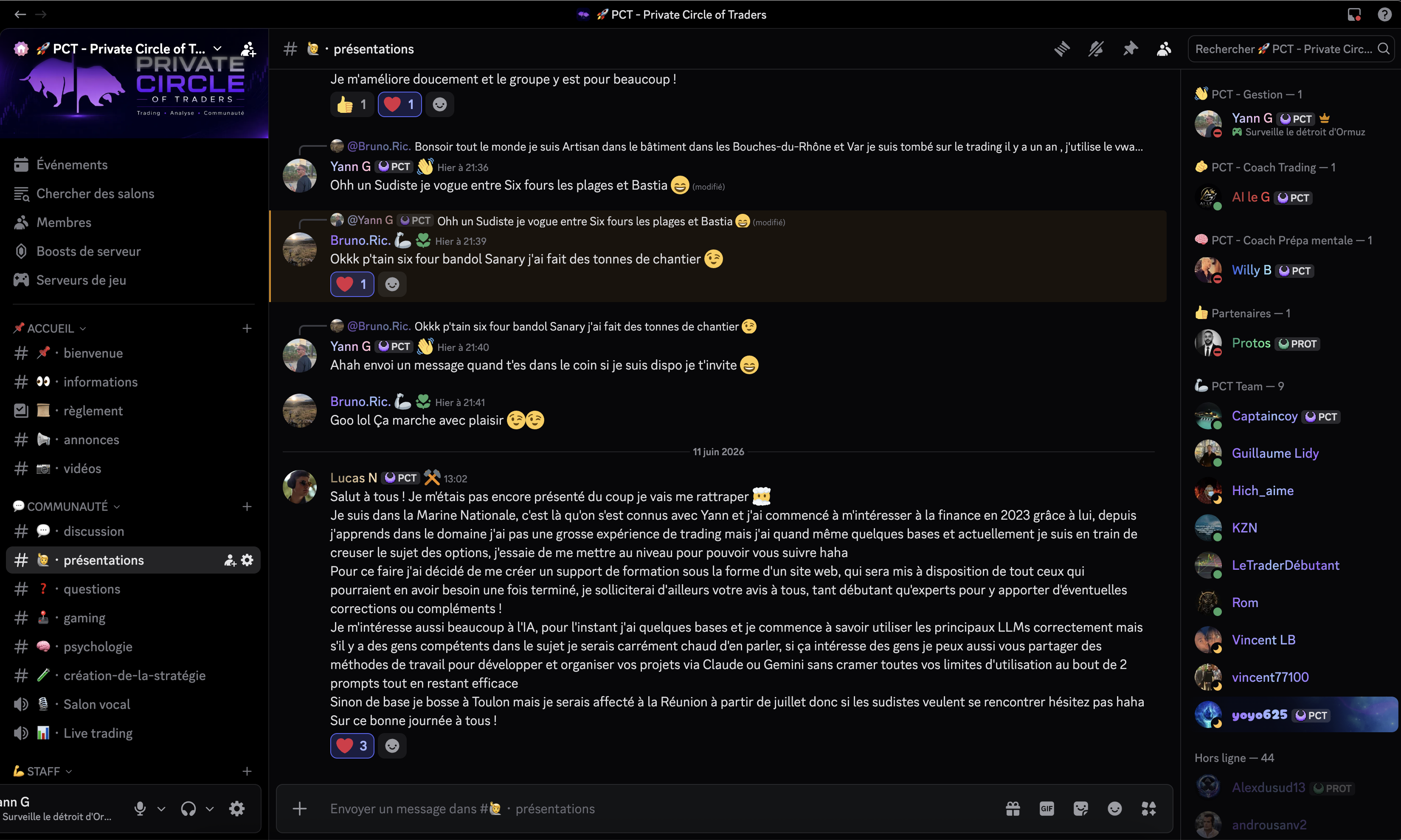 Serveur Discord PCT — salon présentations